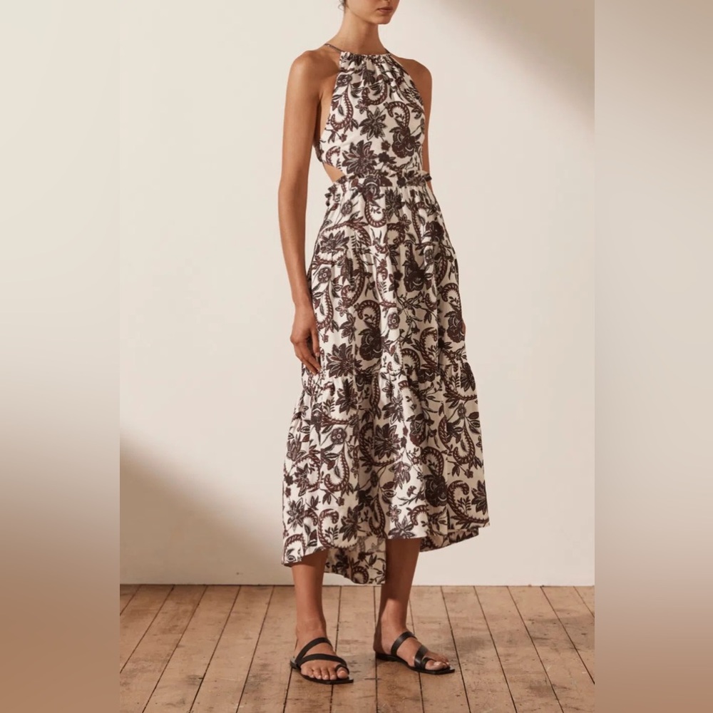 NWT Shona Joy Dahlia Linen Backless MIDI Dress Size 4